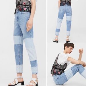 Mango Patchwork Colorblock Crop Jean